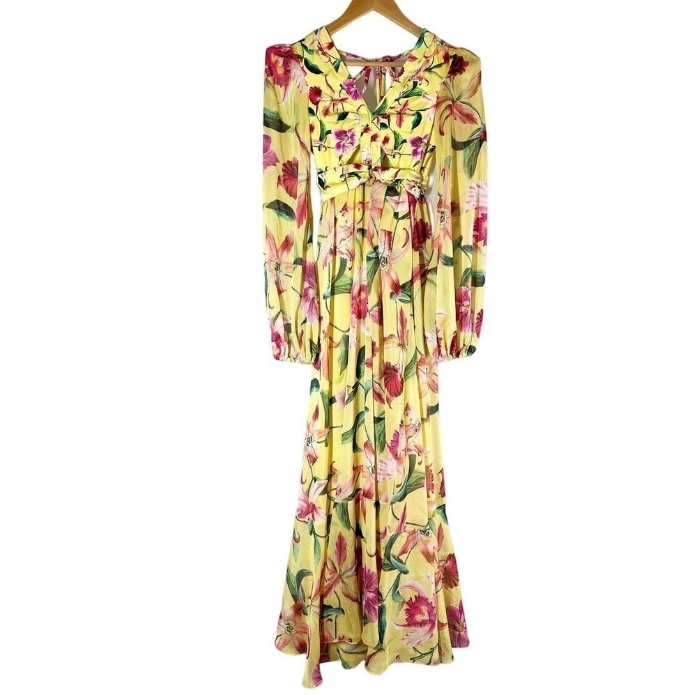 PatBO Laelia Cut Out Floral Maxi Dress Size XS Canary